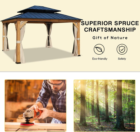 13x15 Cedar Framed Hardtop Gazebo Metal Roof-1