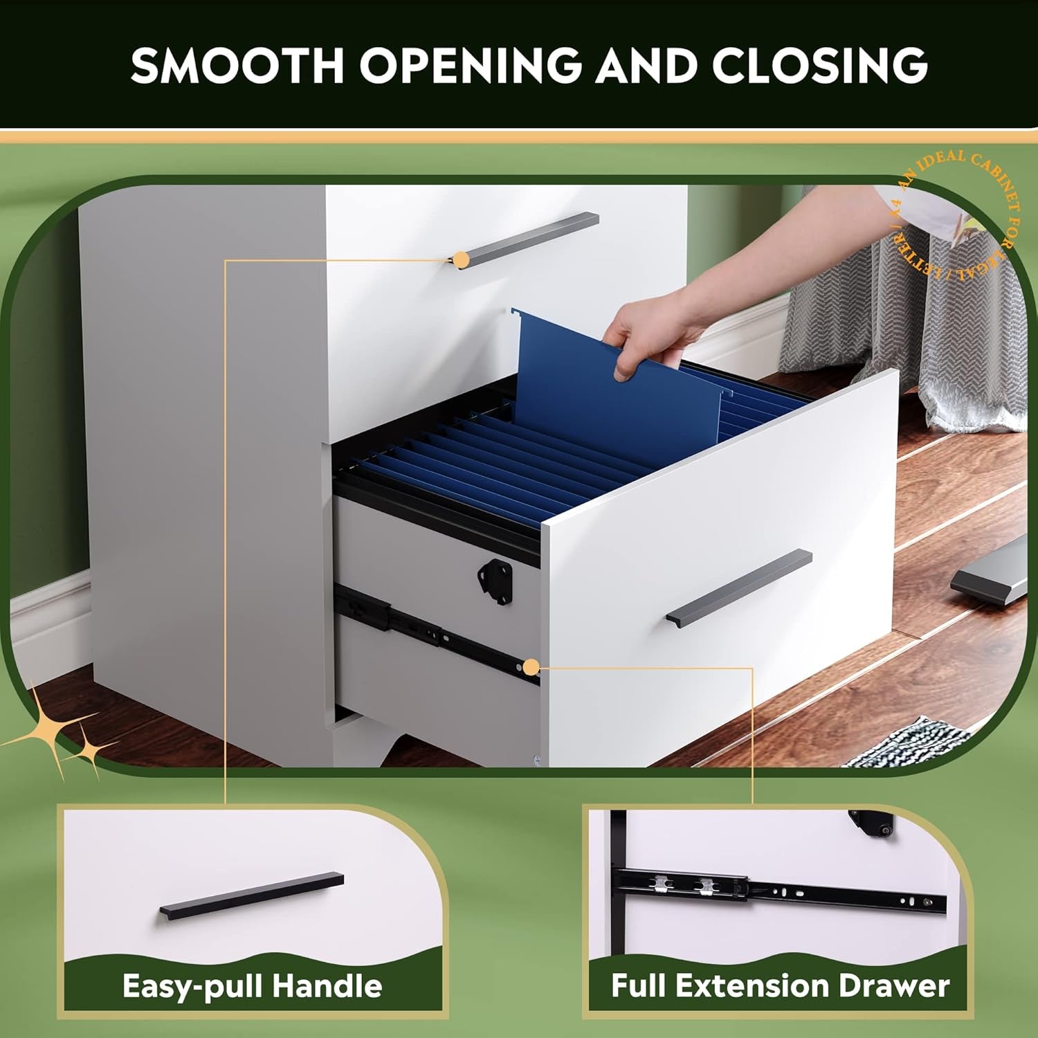 2-Drawer Wood Lateral File Cabinet with Lock for Office Home, White-3