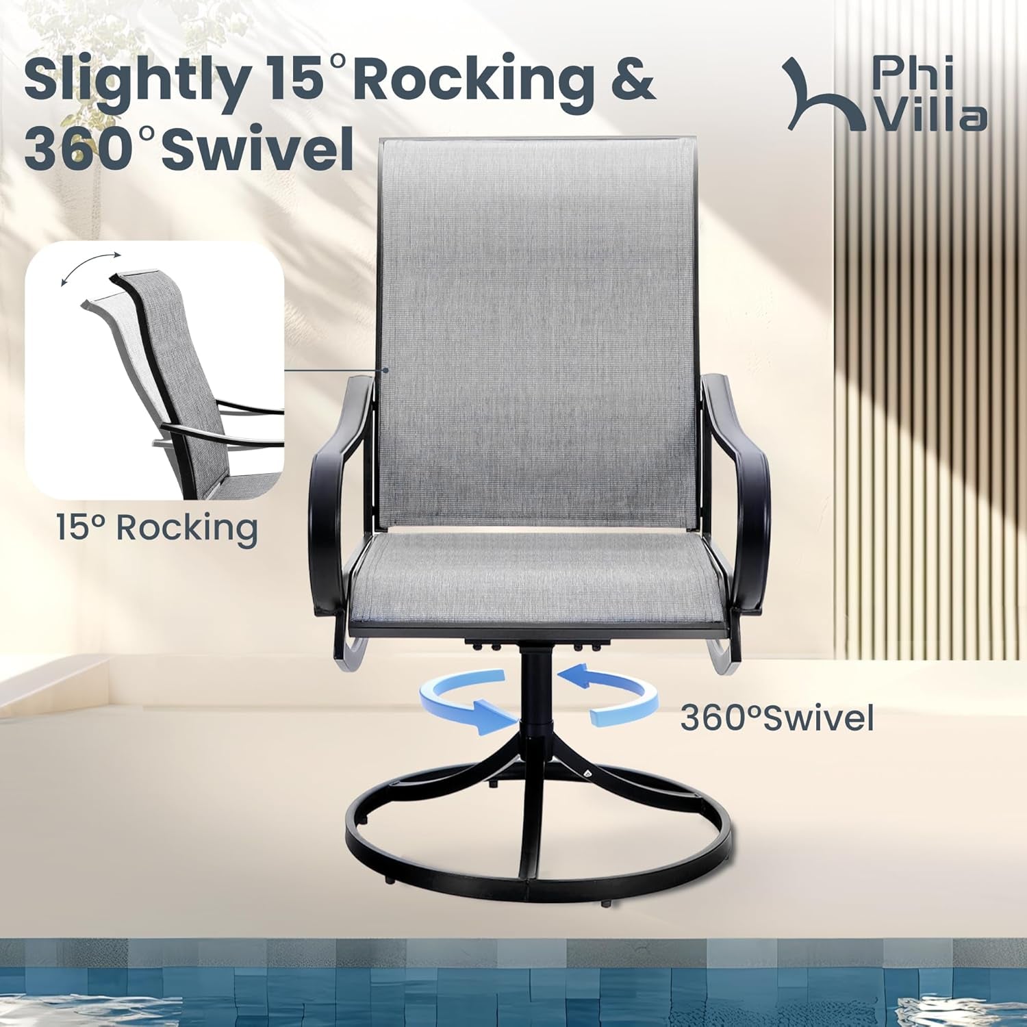 9 Piece Outdoor Patio Dining Set, Large Square Metal Dining Table and 8 Outdoor Swivel Dining Chairs, Patio Table and Gray Chair Furniture Dining Set for 8 Person-1