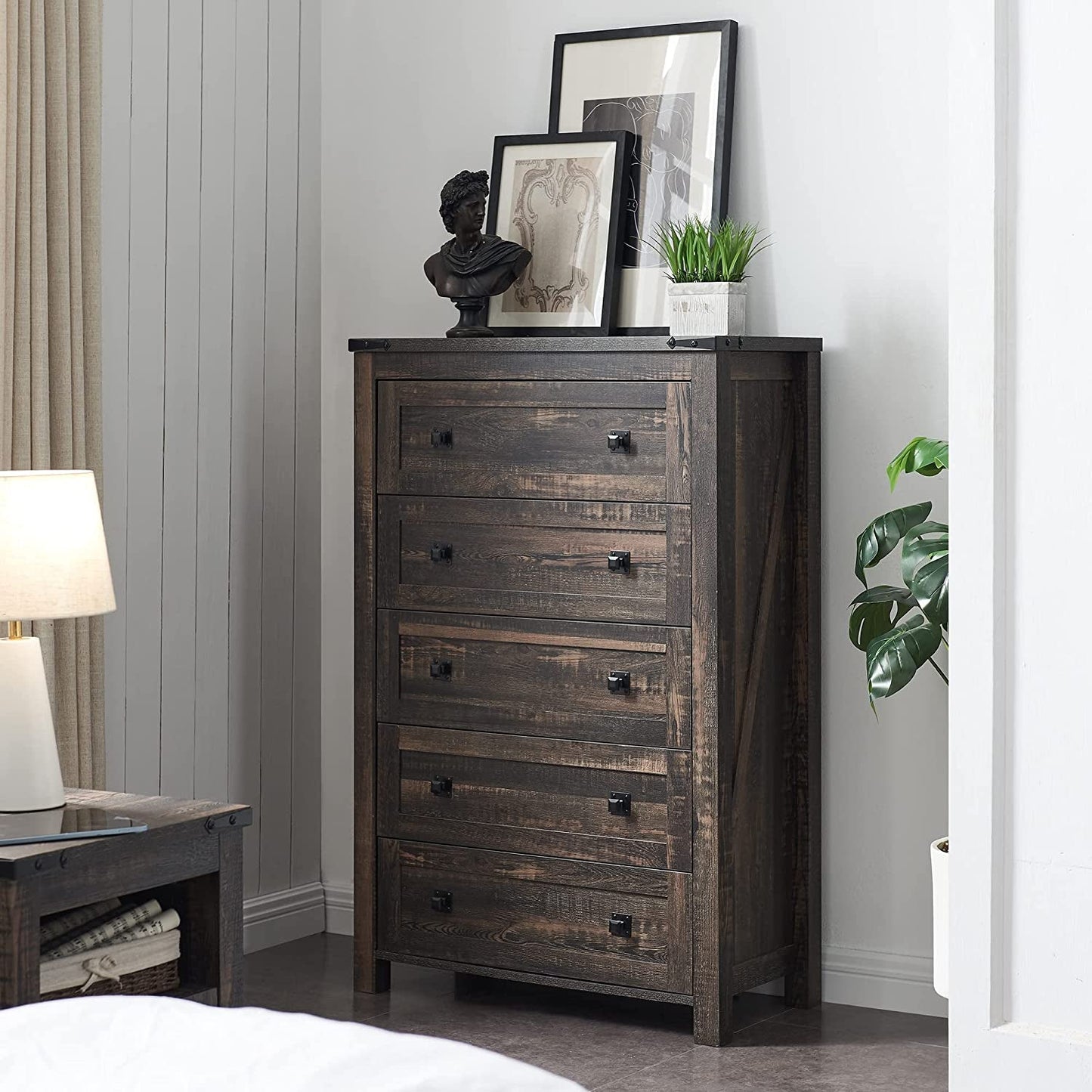 Dark Rustic Oak 5-Drawer Farmhouse Dresser-0