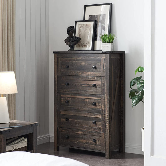 Dark Rustic Oak 5-Drawer Farmhouse Dresser-0
