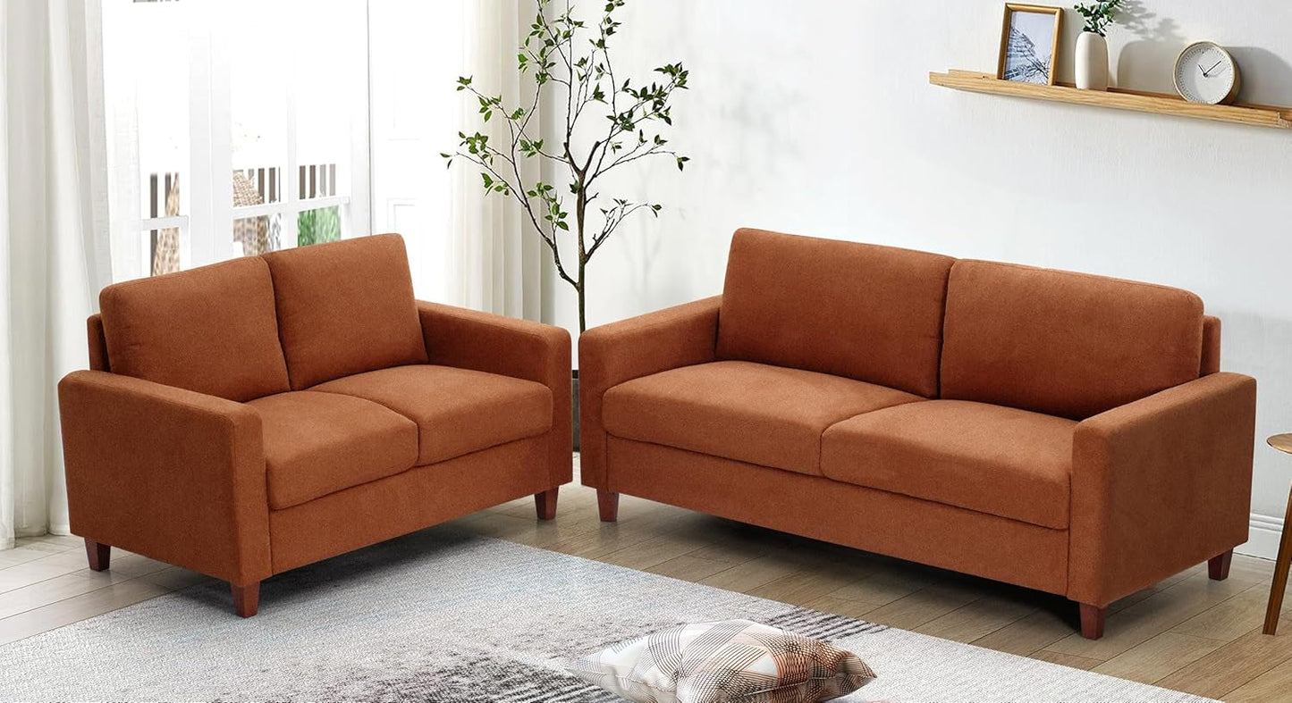Miles 2 Piece Couch and Loveseat Sets with Reversible Back Pillows, Mid Century Modern Sofa for Small Spaces, Living Rooms, And, Apartments, Orange-2
