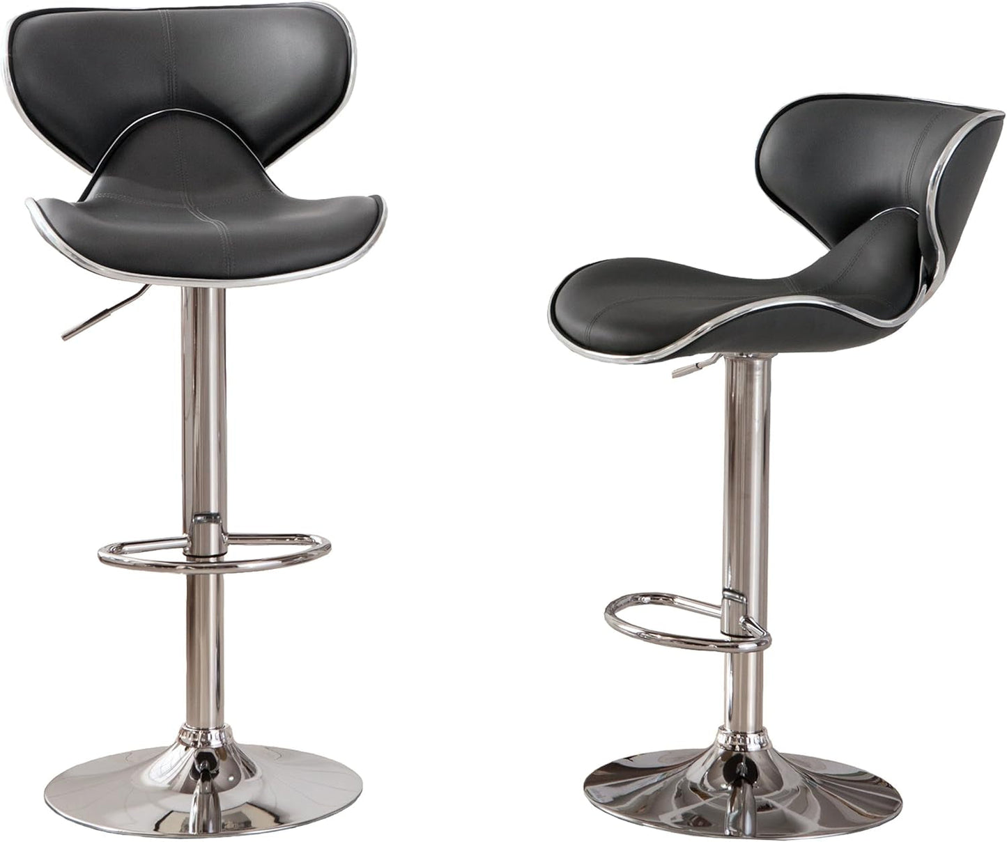 Masaccio Cushioned Leatherette Upholstery Airlift Swivel Barstool, Set of 2, Grey-0