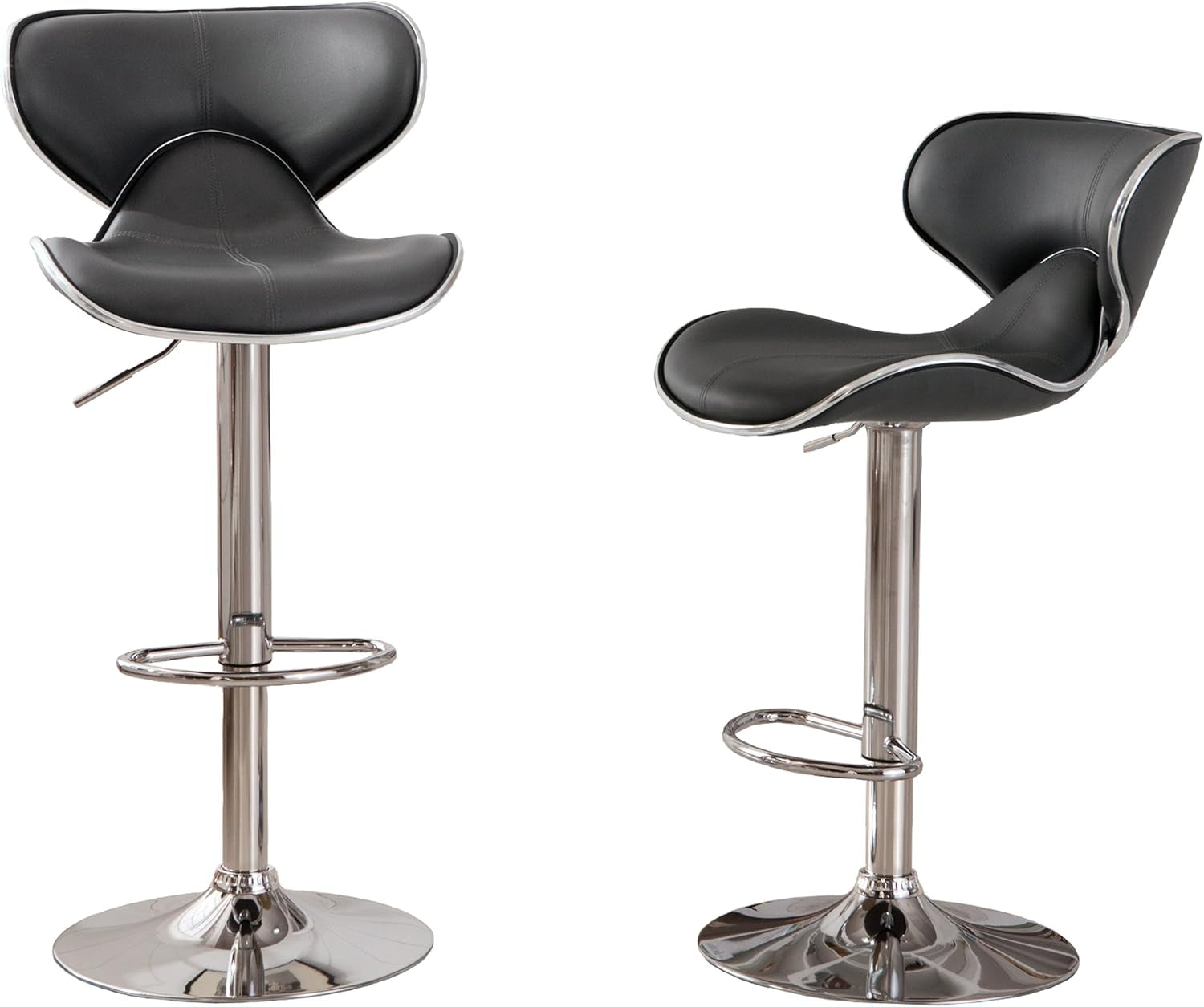 Masaccio Cushioned Leatherette Upholstery Airlift Swivel Barstool, Set of 2, Grey-0