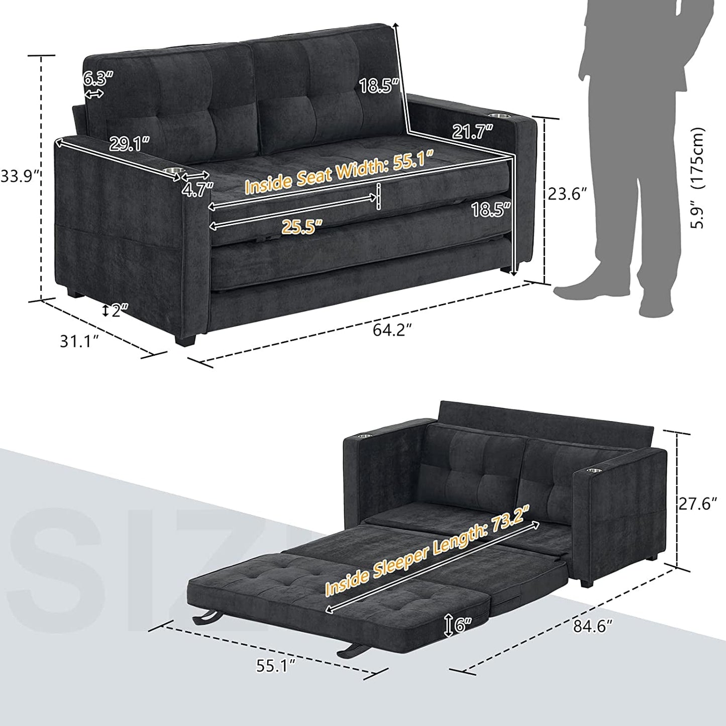 Upgraded Full Size Futon Sofa Bed, Convertible-2