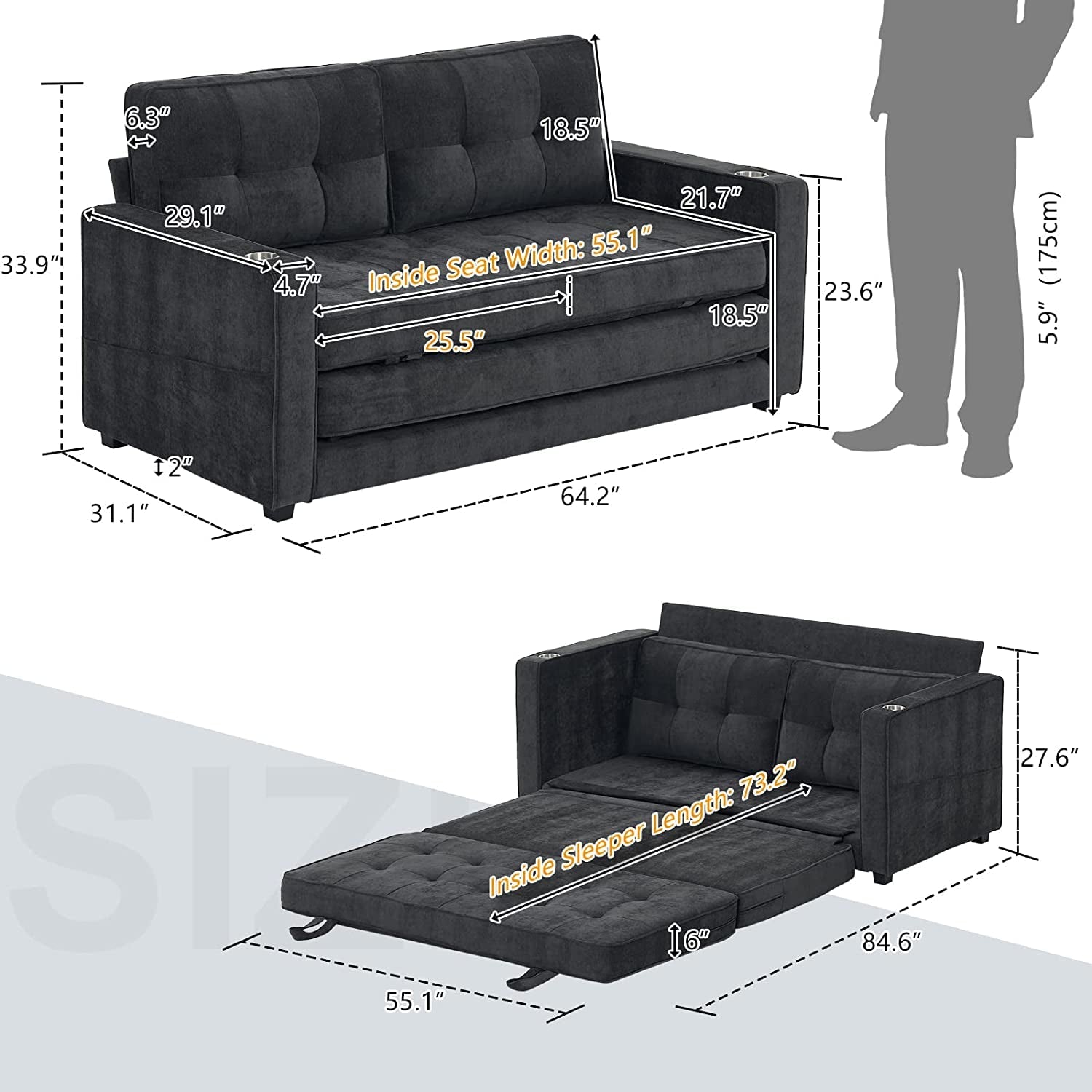 Upgraded Full Size Futon Sofa Bed, Convertible-2