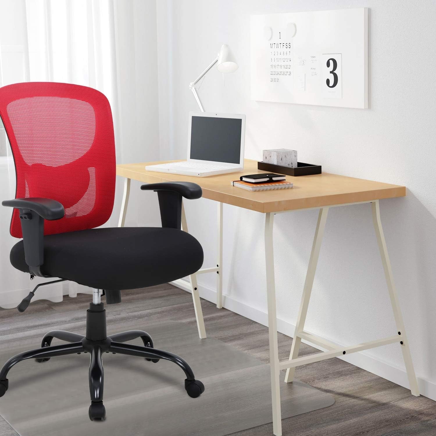 Big and Tall Office Chair 400Lbs Desk Chair Mesh Computer Chair with Lumbar Support Wide Seat Adjust Arms Rolling Swivel High Back Task Executive Ergonomic Chair,Red-1