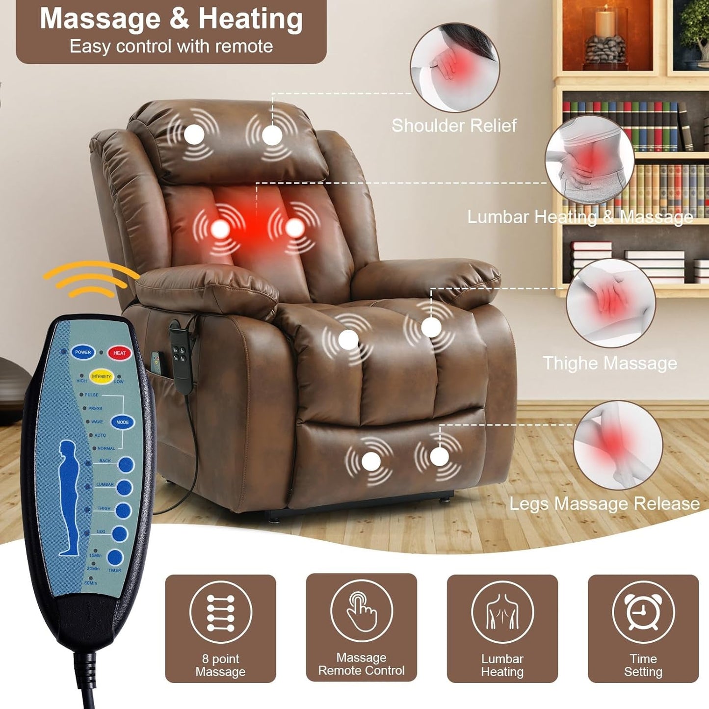 Powerful Dual Motor Lift Recliner Heat Massage Leather-4