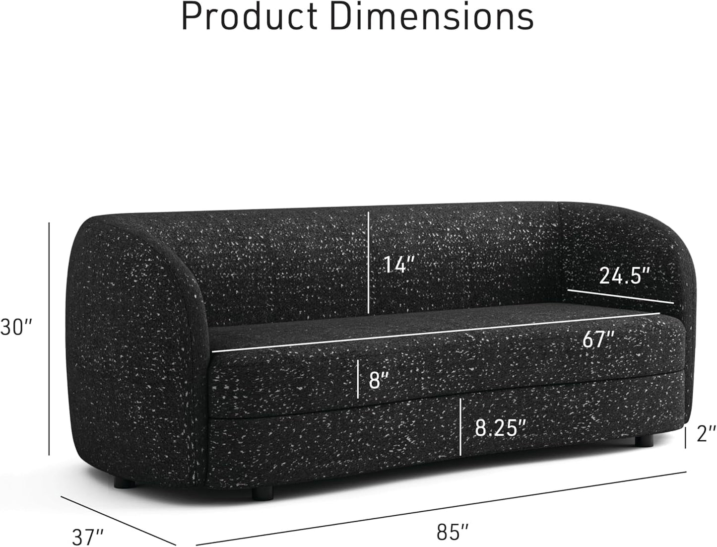 Nimiane Modern Boucle Seating with Curved Arms and Wooden Legs, Comfy Fabric Upholstered for Living Room, Bedroom, Home Office, 1-Seat + 2-Seat + 3-Seat, Black-1