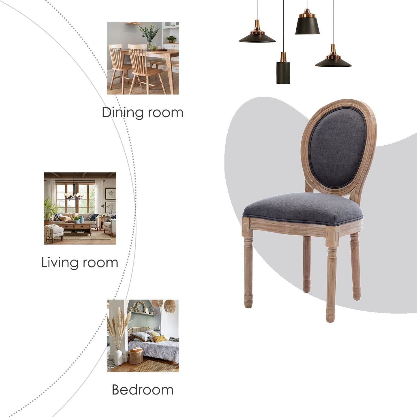 French Country Dining Chairs Set of 6, Upholstered, Solid Wood Leg-4