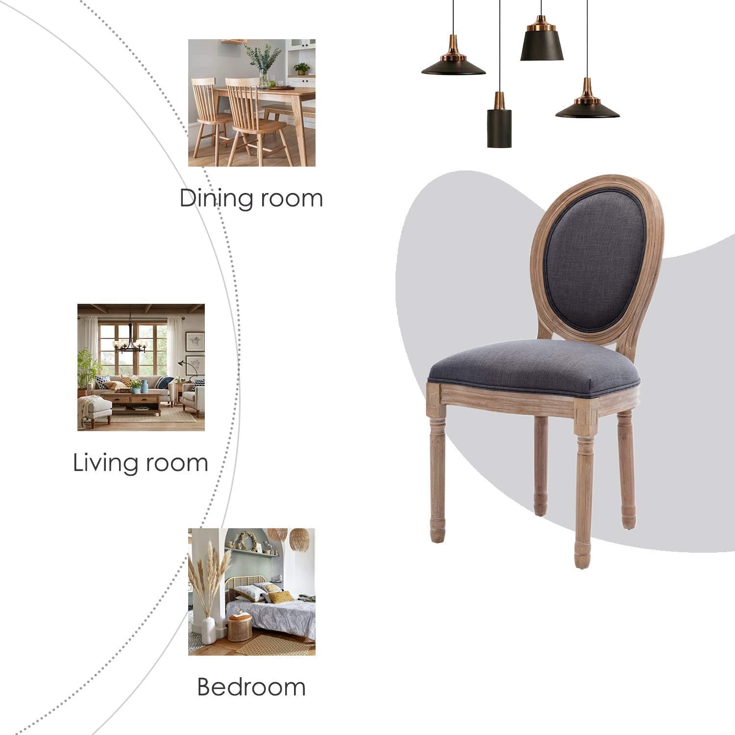 French Country Dining Chairs Set of 6, Upholstered, Solid Wood Leg-4