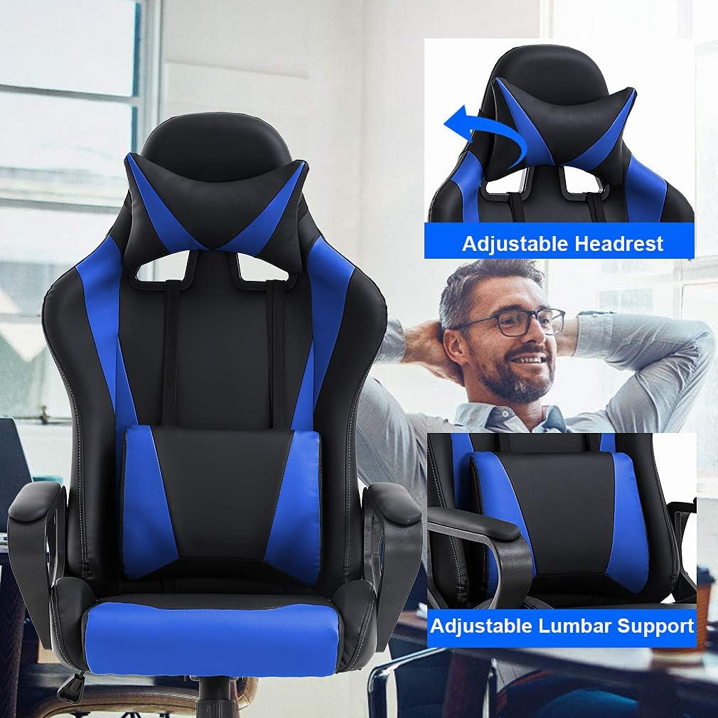 High-Back Gaming Chair PC Office Chair Computer Racing Chair PU Desk Task Chair Ergonomic Executive Swivel Rolling Chair with Lumbar Support for Back Pain Women, Men,Blue-4
