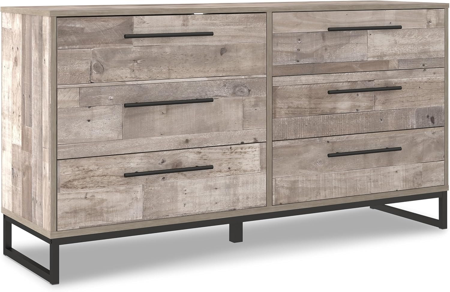 Neilsville Industrial 6 Drawer Dresser, Butcher Block Gray-0