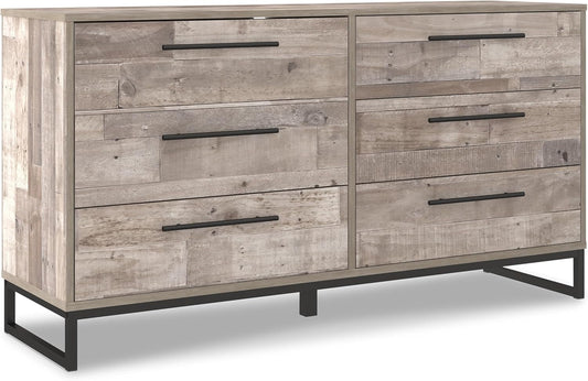 Neilsville Industrial 6 Drawer Dresser, Butcher Block Gray-0
