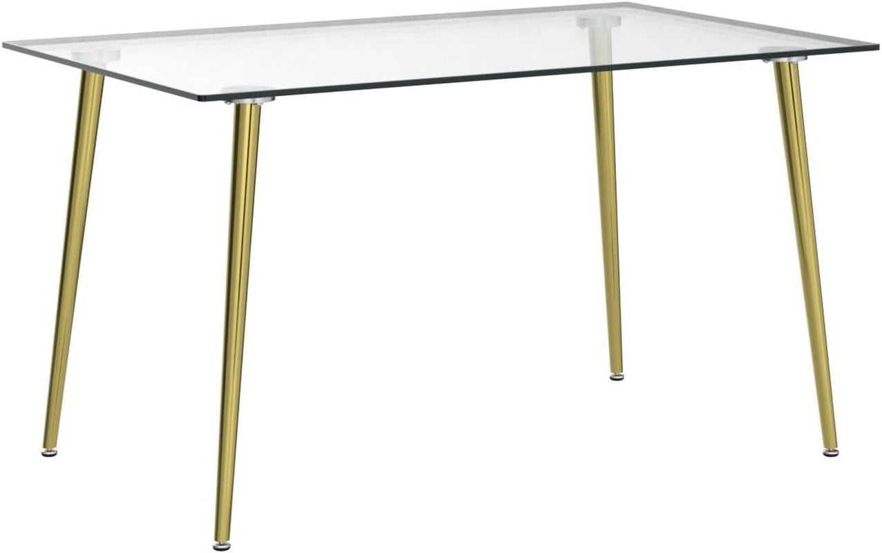 Glass Dining Table for 4 with 51 Inch Clear Tempered Glass Top, 0.31" Modern Rectangular Glass Kitchen Table Furniture with 4 Golden Plating Metal Legs for Home Kitchen Room-3