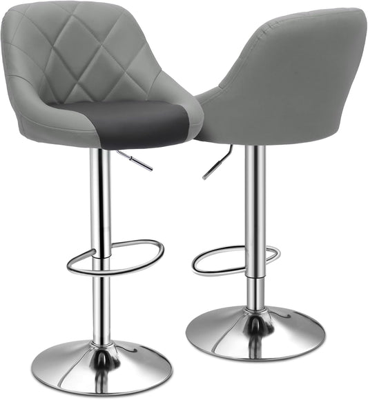 Bar Stools Set of 2 for Kitchen Counter, Height Adjustable Swivel PU Leather Barstools, Modern Bar Chair with Back and Footrest, Grey-0