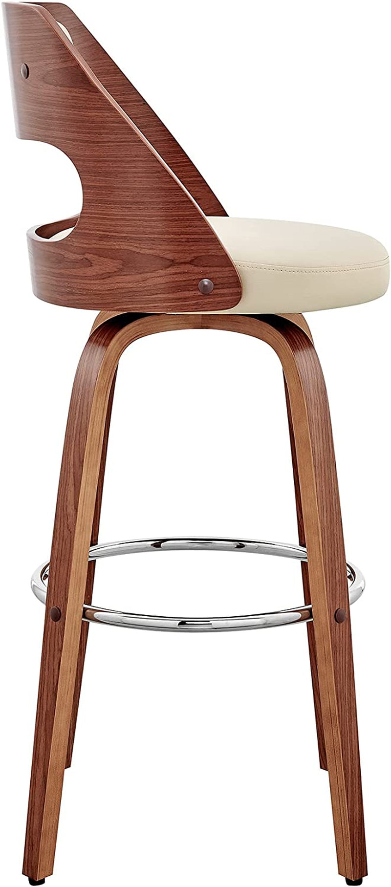 Cream Faux Leather Walnut Wood Bar Stool-3