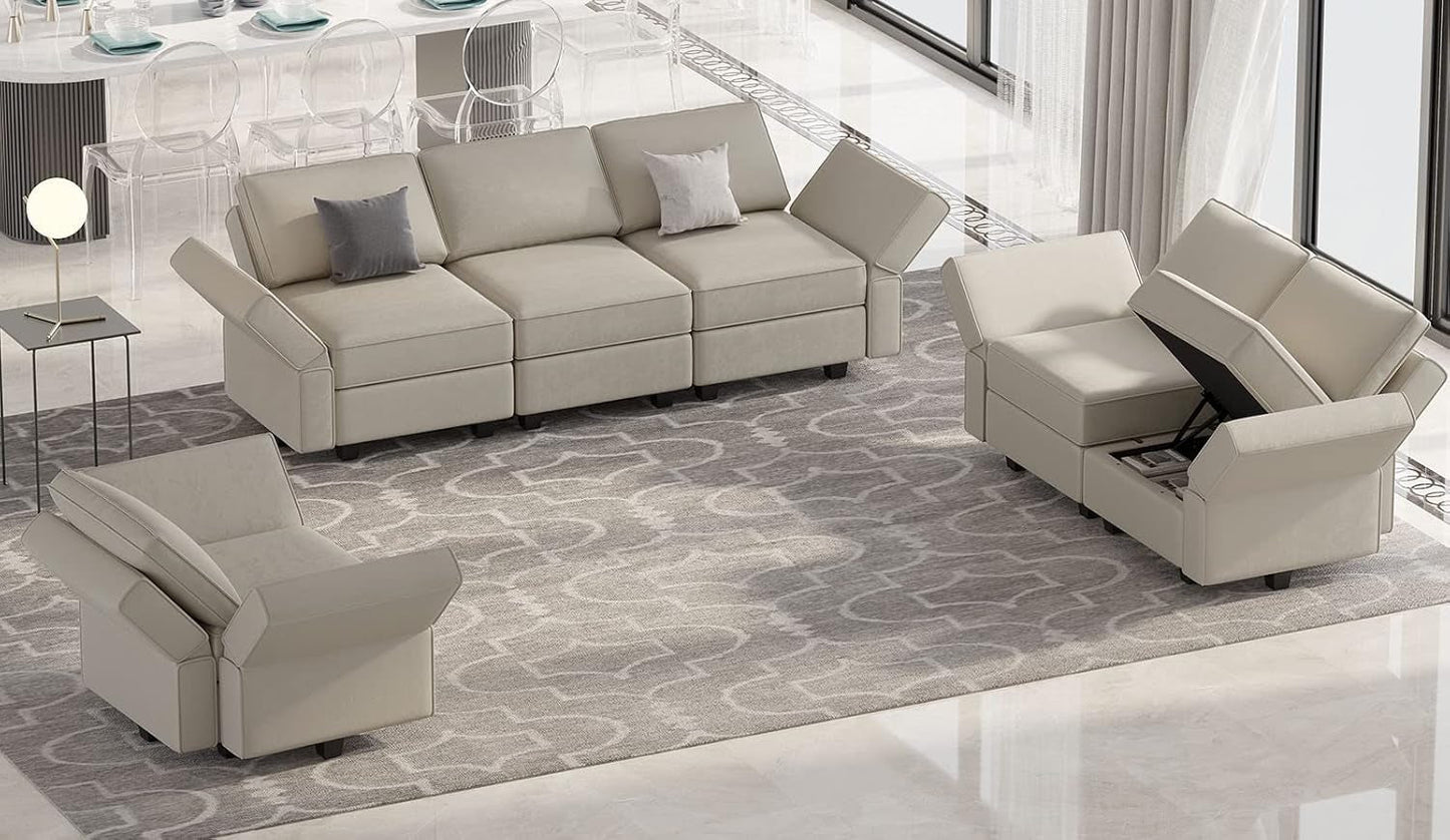 Modular Sofa Set for Living Room Furniture Sets 3 Piece with Storage Seat Velvet Sofa Couch Set Grey-2