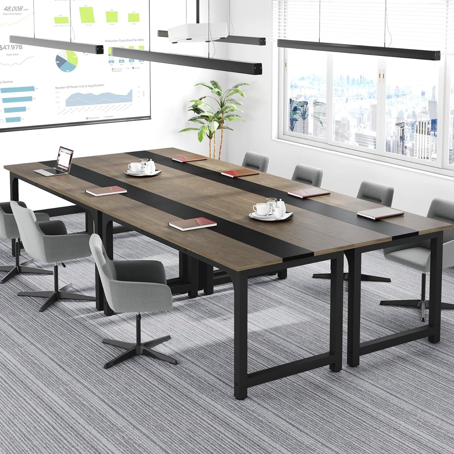 70.8” Executive Desk, Large Office Computer Desk with Thicken Frame, Modern Simple Workstation Business Furniture for Home Office, Vintage Grey/Black-3