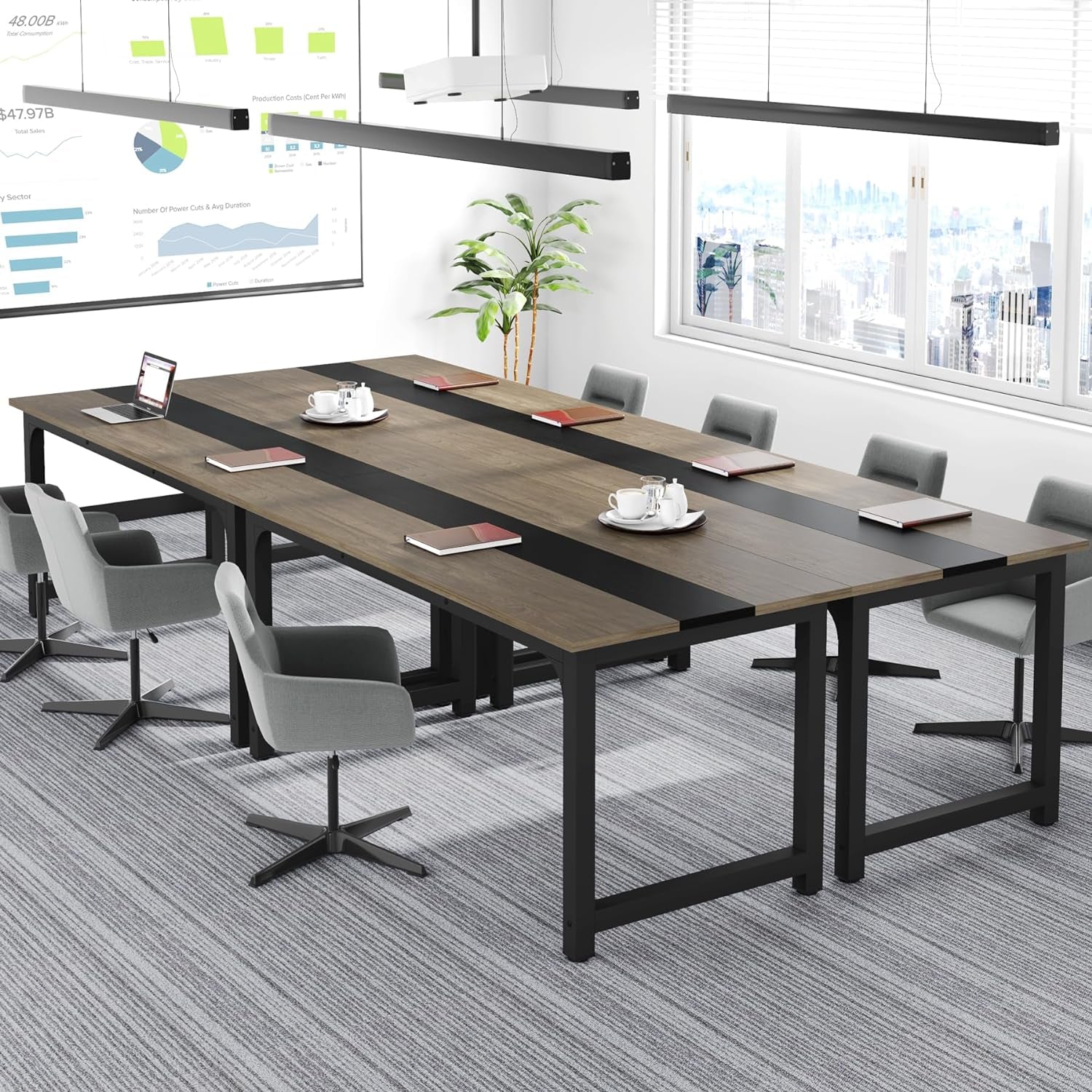 70.8” Executive Desk, Large Office Computer Desk with Thicken Frame, Modern Simple Workstation Business Furniture for Home Office, Vintage Grey/Black-3