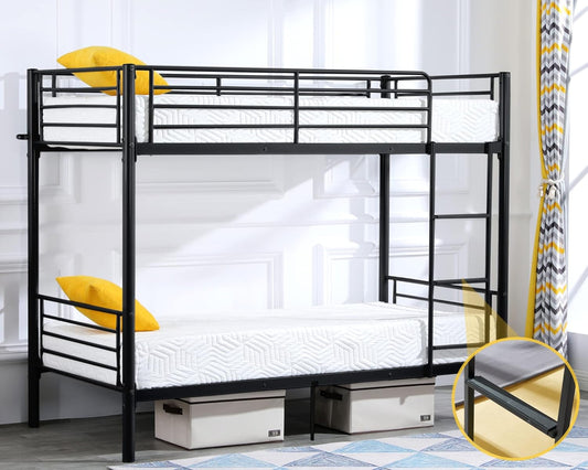 Bunk Bed Twin over Twin for Kids/Teens/Adults Heavy Duty Bunk Bed with Flat Ladder and 13 Inches High Guardrail, Metal Bunk Bed with Stairs, Black-0