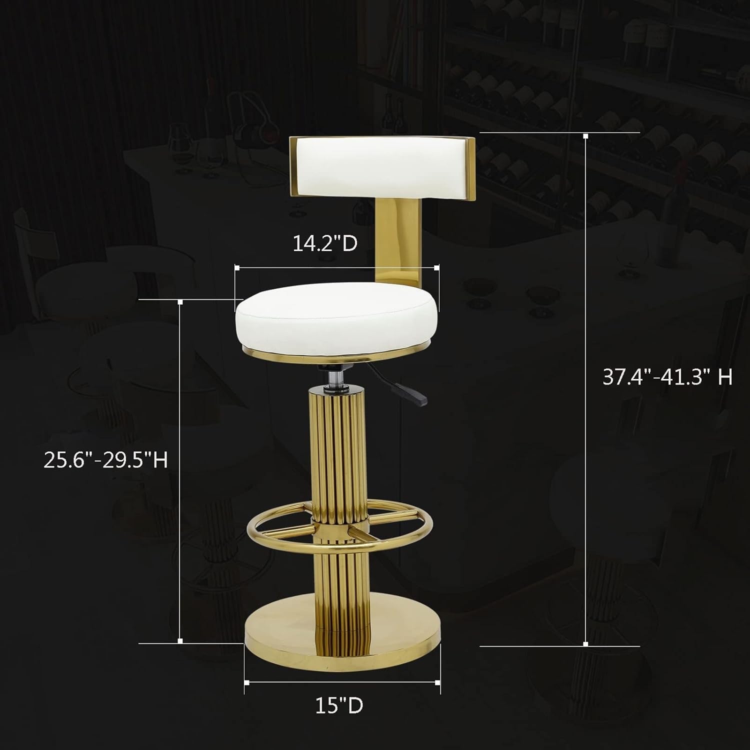 Counter Height Bar Stools with Back, Modern Adjustable Height Barstools Swivel Bar Chairs with Polished Gold Stainless Steel Legs and Comfortable Cushion for Kitchen Island Counter (White)-2