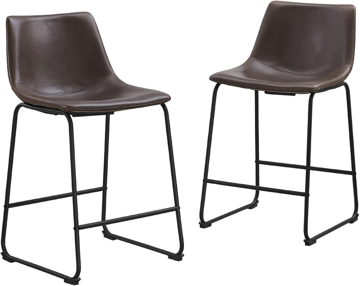Douglas Urban Industrial Faux Leather Armless Counter Chairs, Set of 2, Brown-0