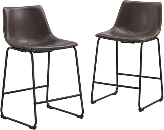 Douglas Urban Industrial Faux Leather Armless Counter Chairs, Set of 2, Brown-0