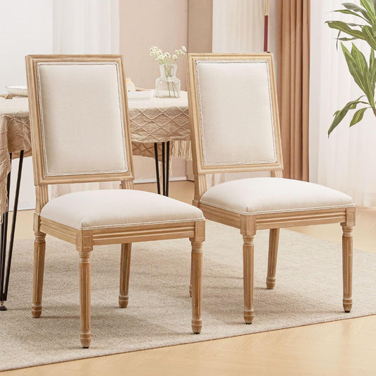 French Country Dining Chairs Set of 2, Upholstered Dining Room Chairs with Back Farmhouse Kitchen Chairs for Living Room, Kitchen, Restaurant (Beige-Square)-1