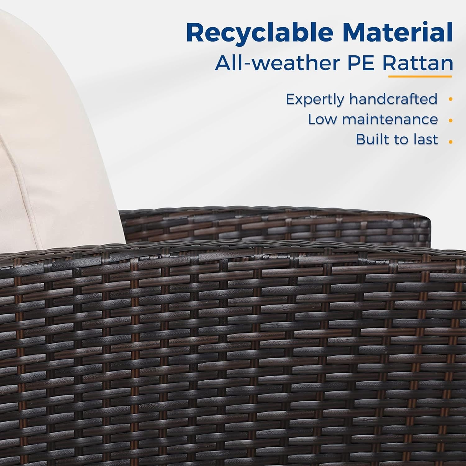 4 Piece Outdoor Patio Furniture Sets, Wicker Conversation Set for Porch Deck, Brown Rattan Sofa Chair with Cushion-2