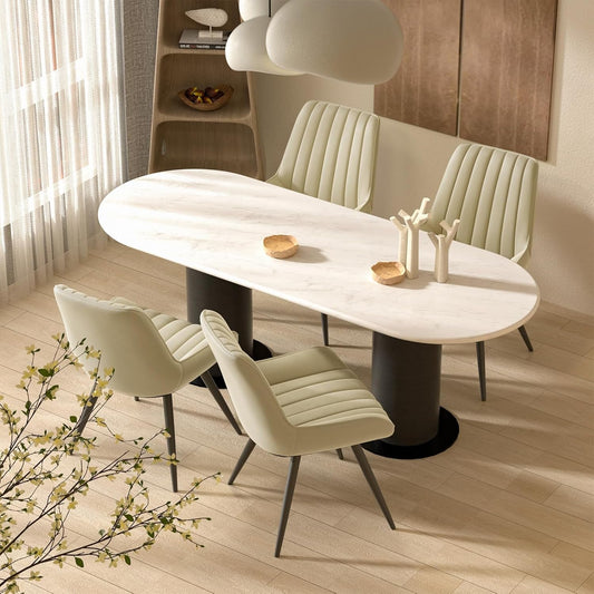 Modern Dining Chairs Set of 4, Comfortable Dining Room Chairs with Thick Cushions, Fabric Upholstered Side Chairs with Metal Legs for Kitchen, Khaki-0
