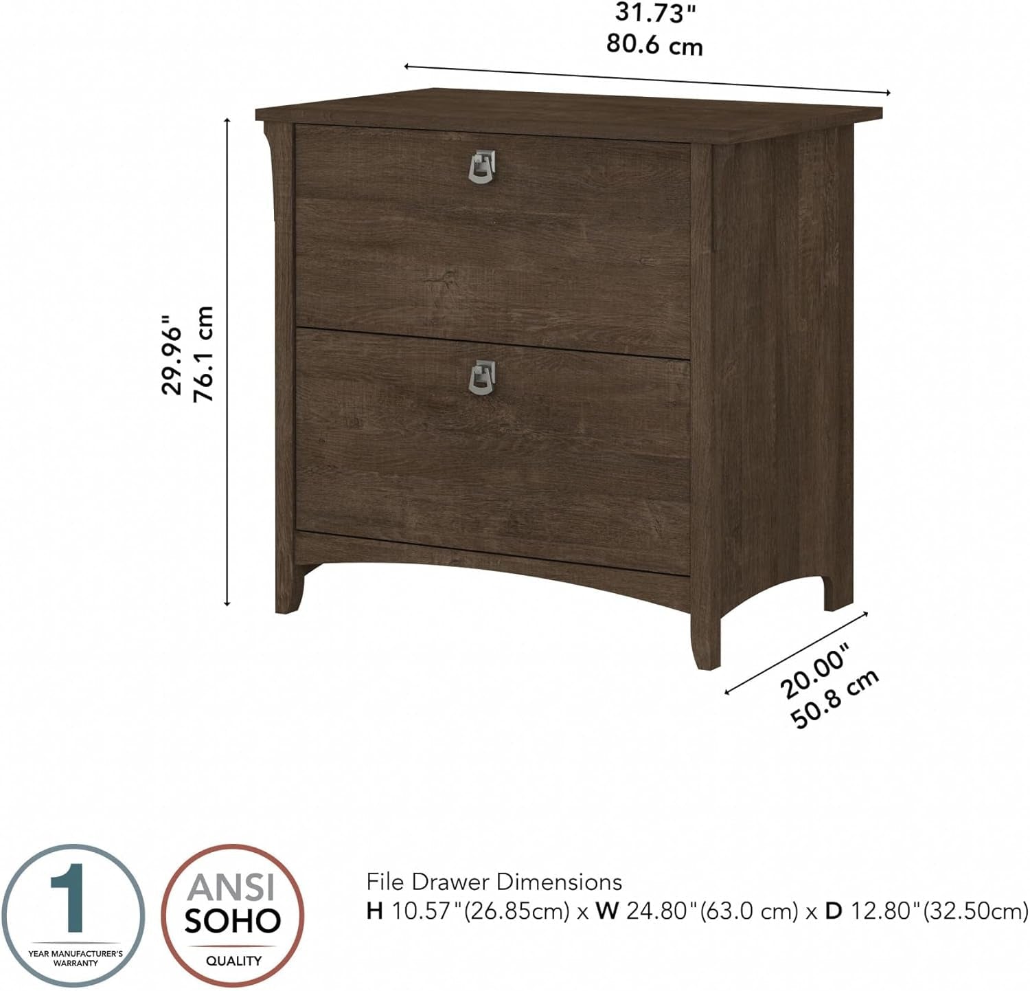 Bush Furniture Salinas 2 Drawer Lateral File Cabinet in Ash Brown-3