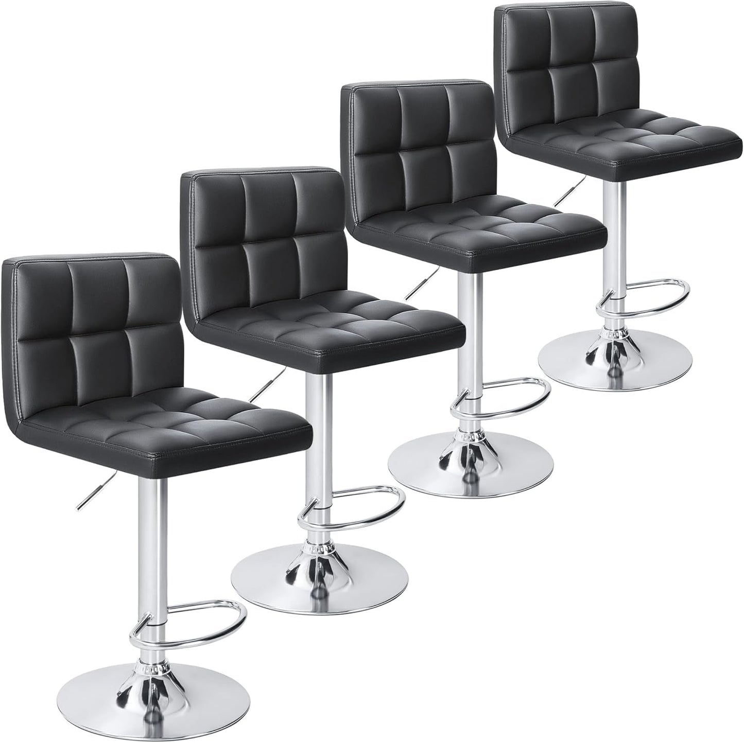 Black Leather Adjustable Swivel Bar Stools (Set 4)-1