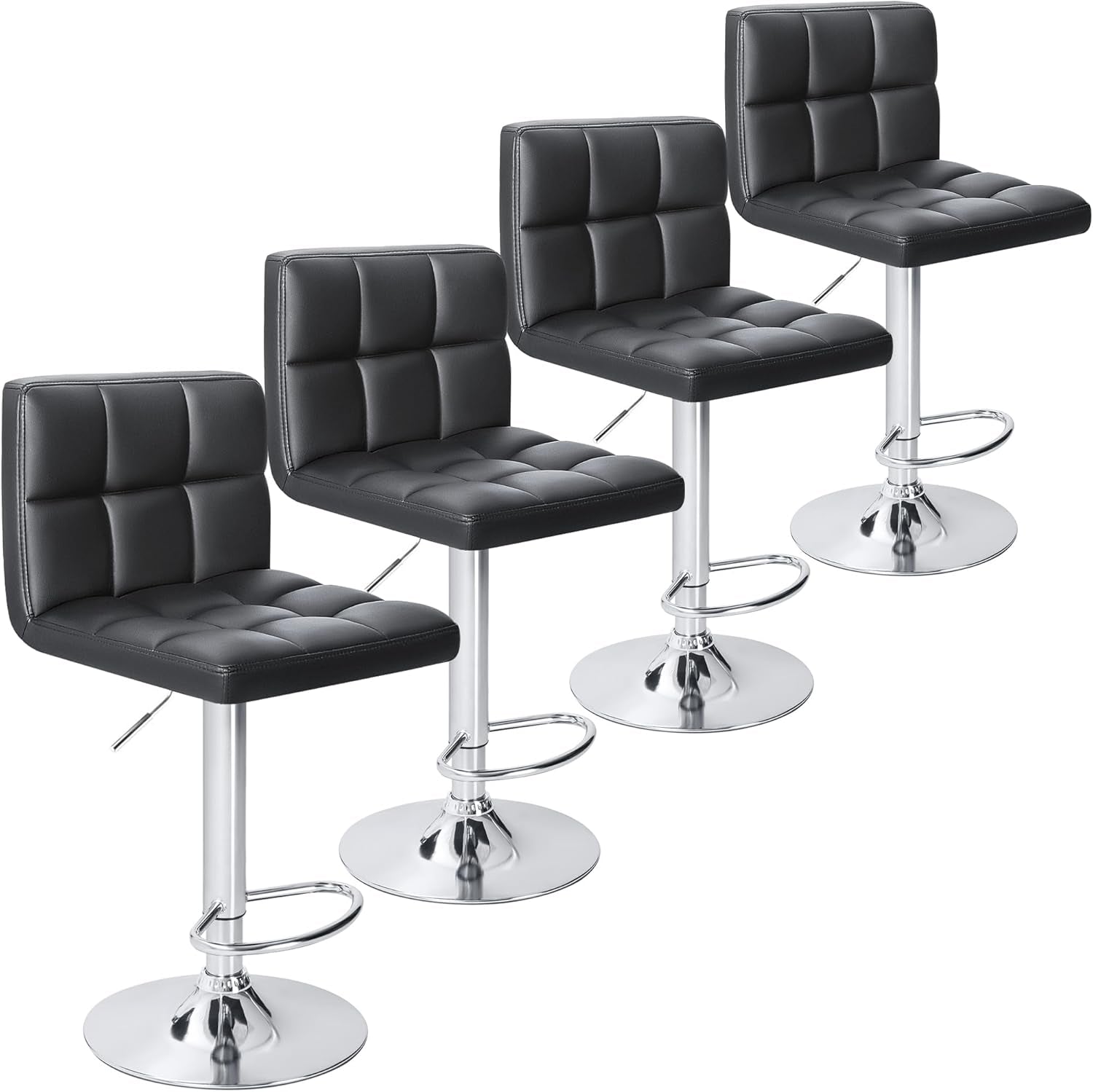 Black Leather Adjustable Swivel Bar Stools (Set 4)-1