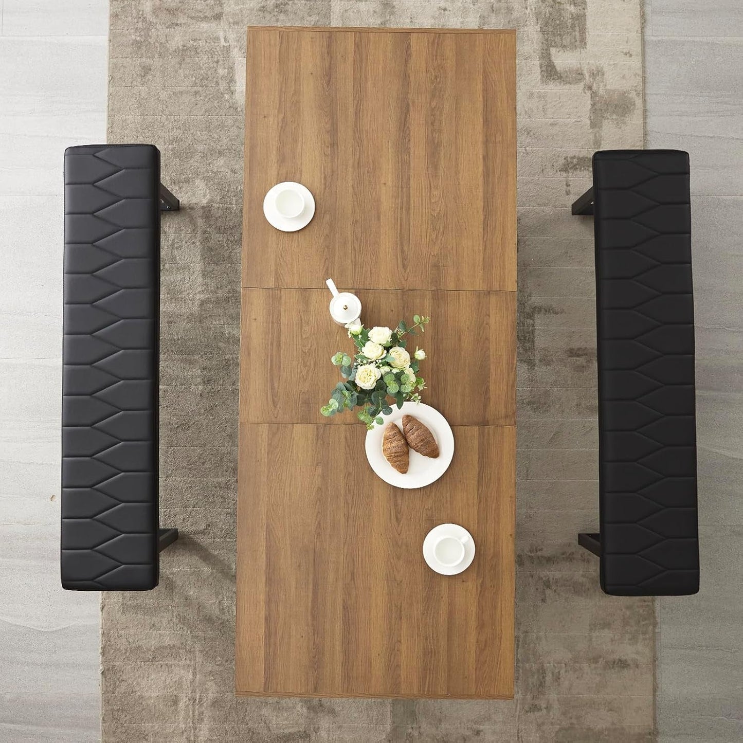 63”-79” Extendable Dining Room Table, Modern Farmhouse Wooden Kitchen Table, Long Expandable Dining Table for 6 8 10, Large Expanding Table Conference Table (Walnut Brown) (Walnut Brown)-4