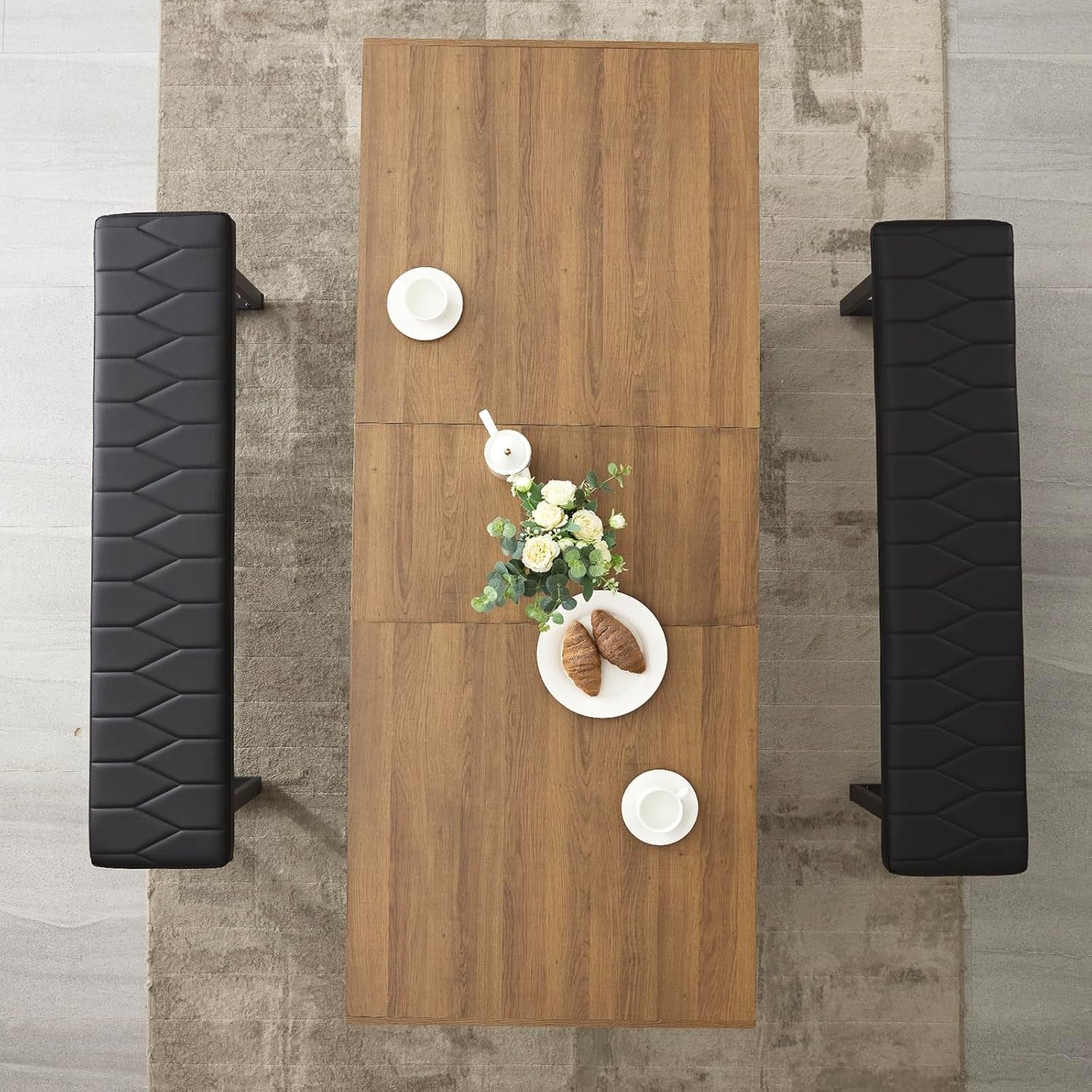 63”-79” Extendable Dining Room Table, Modern Farmhouse Wooden Kitchen Table, Long Expandable Dining Table for 6 8 10, Large Expanding Table Conference Table (Walnut Brown) (Walnut Brown)-4