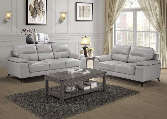 89" Leather Sofa, Silver Gray-1