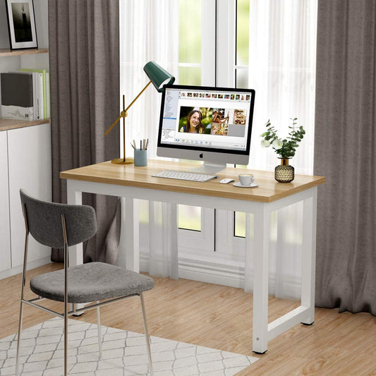 Computer Desk, 47 Inch Modern Simple Office Desk Computer Table Study Writing Desk for Home Office, Light Walnut-1