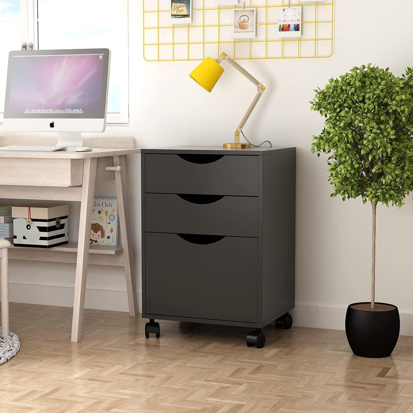 3 Drawer Mobile File Cabinet, Rolling Vertical Filing Cabinet Fits A4, Legal Paper and Letter Paper for Home Office, Black-1