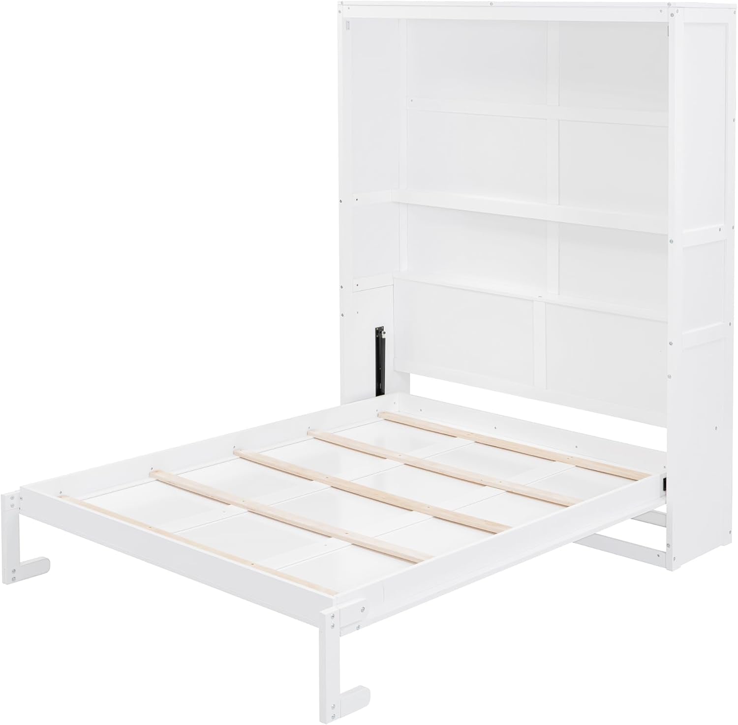 Wooden Queen Murphy Bed with Shelves White-4