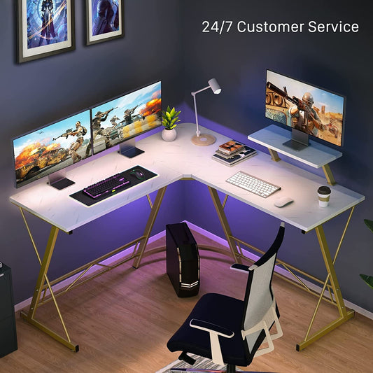 Marble Laminate L-Shaped Gaming Desk with Monitor Stand-1