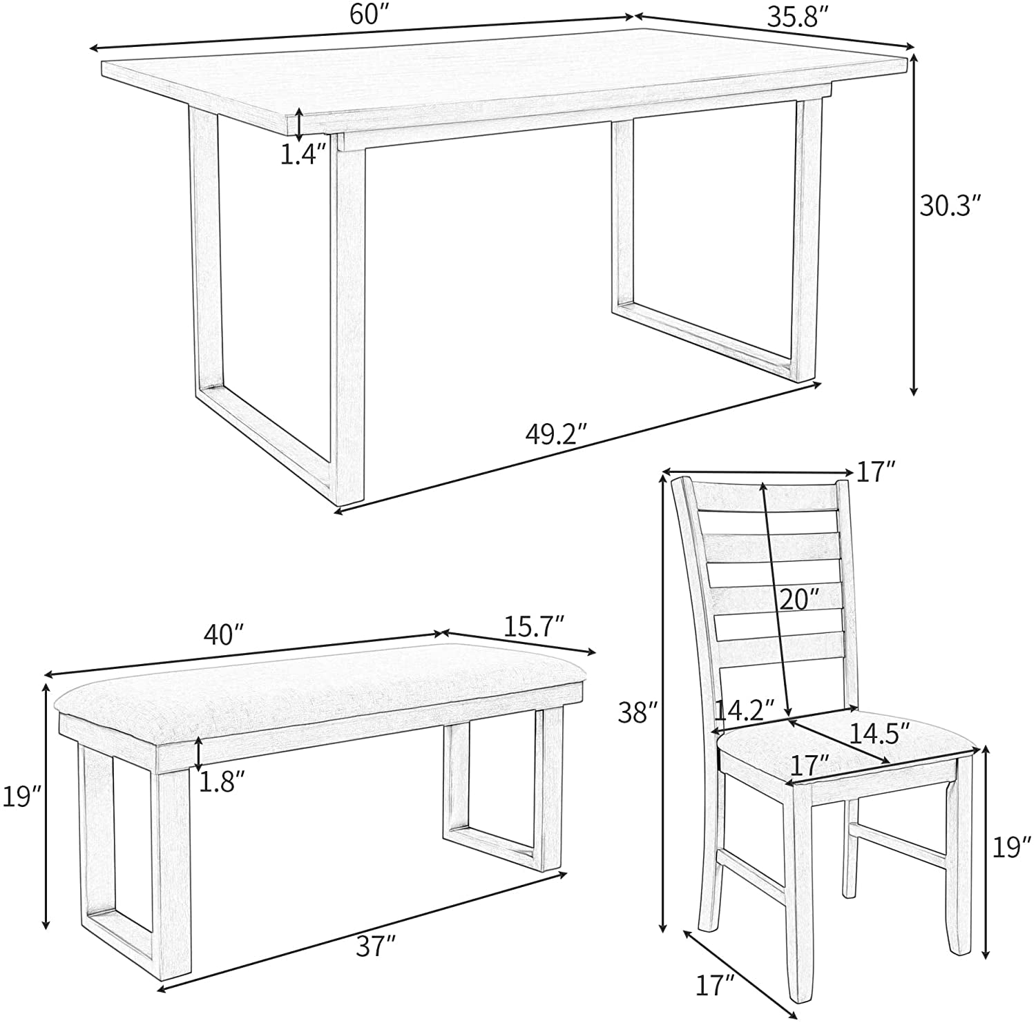 6-Piece Rustic Wood Dining Set-1