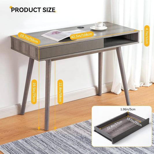 Office Desk Mid Century Modern Desk Writing Desk with Drawer Simple Home Office Desk Mid Century Desk, Grey-1