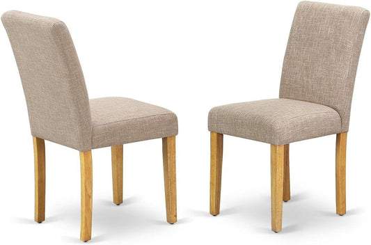 Abbott Parson Dining Chairs - Light Tan Linen Fabric Padded Dinette Chairs, Set of 2, Oak-0
