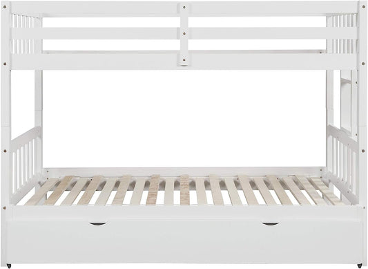 Twin over King Bunk Bed with Trundle, Expandable, White-1
