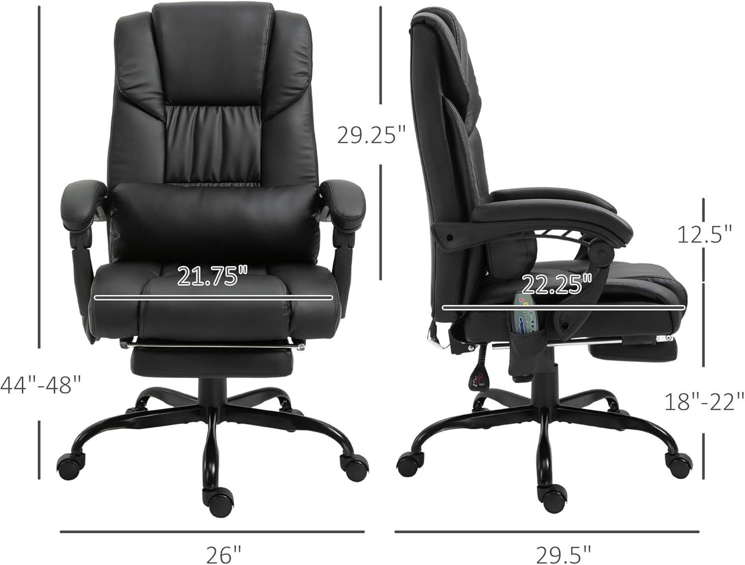 High Back Massage Office Chair with 6 Vibration Points, PU Leather Reclining Computer Chair, Ergonomic Desk Chair with Footrest Adjustable Height and Remote, Black-2