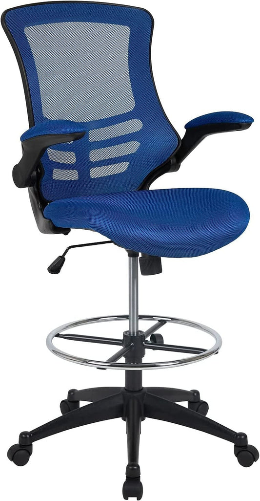 Blue Mesh Drafting Chair with Adjustable Footrest-0