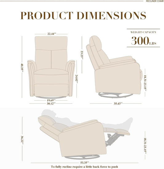 Swivel Rocking Recliner Glider Chair, Leather Nursery Reclining Rocker Chair with Footrest, Ergonomic Backrest, Wide Seat Cushion and Metal Base-Cocoa-1