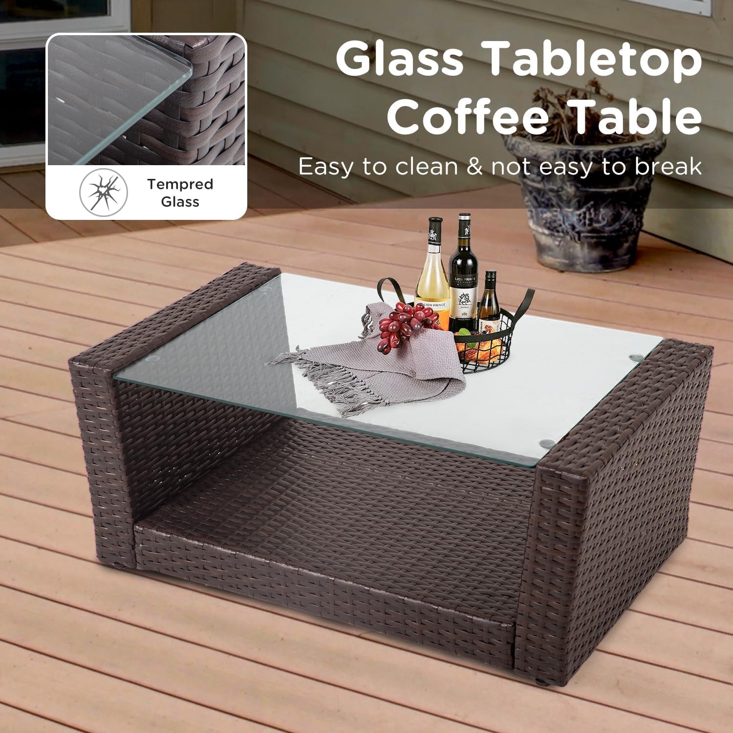 4 Piece Patio Furniture Sets, Wicker Conversation Set 4-4