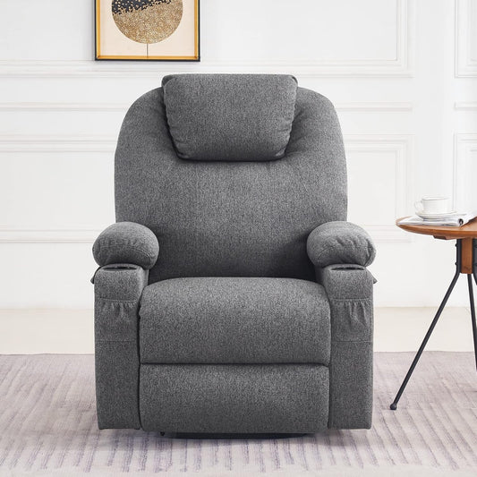 Large Power Lift Recliner Chair Sofa with Massage and Heat for Big and Tall Elderly People, 3 Positions, Cup Holders, and USB Ports, Extended Footrest, Fabric 7516 (Large,Dark Grey)-1